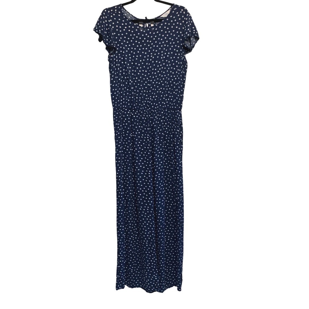 Time and Tru Jumpsuit Size S 4-6 Blue PolkaDot Rayon Wide Leg Breezy Retro Boho